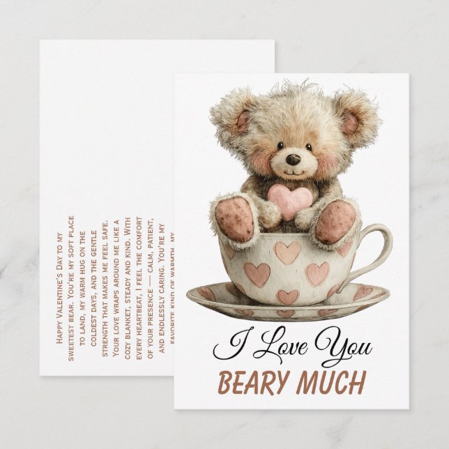 I Love You Beary Much In Cup Postcard (Front/Back)