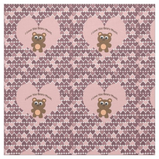 I Love You Beary Much Pink Hearts Fabric