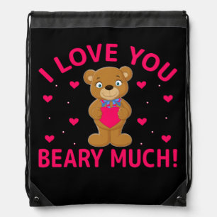 I Love You Beary Much Teddy Bear Drawstring Bag