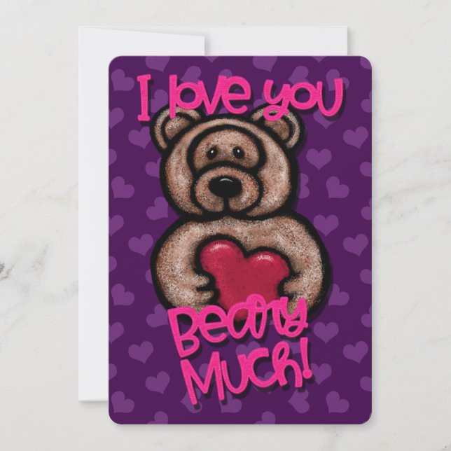 I Love You Beary Much Valentine  Holiday Card (Front)