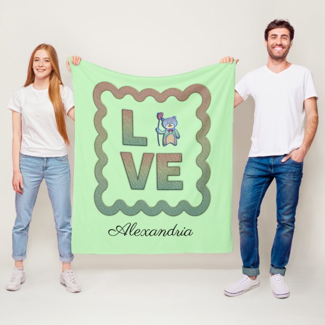 I Love You Beary Very Much Green Cute Personalize Fleece Blanket (In Situ)