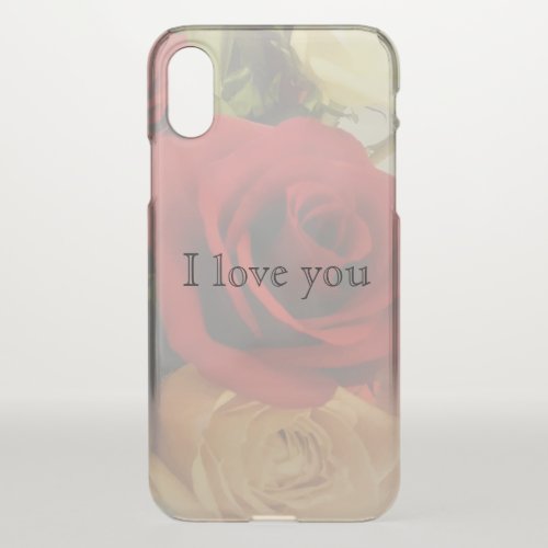 I love you Beautiful Red Rose Print Clear iPhone X Case