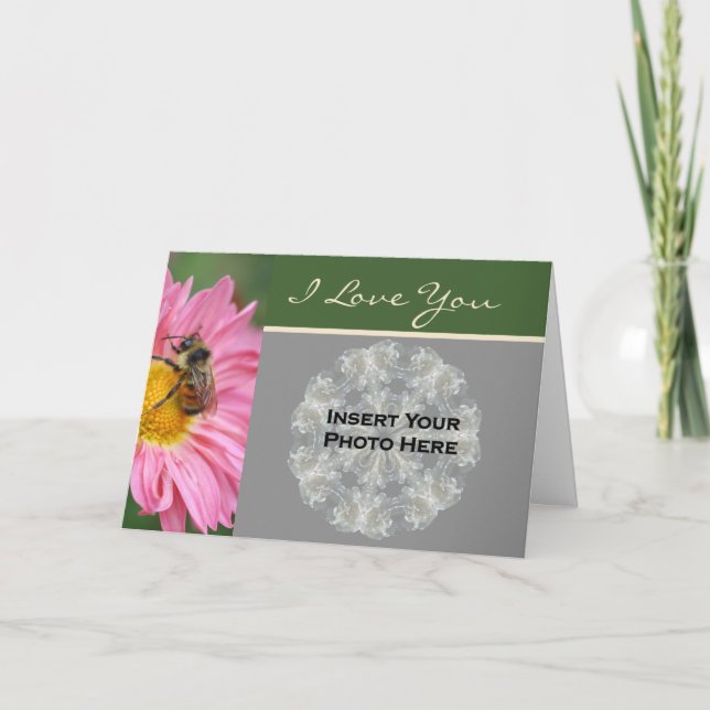 I Love You Bee On Daisy Personalized Photo  Card (Front)