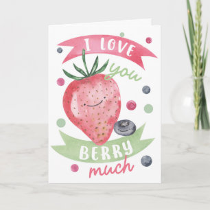 I Love You Berry Much Cute Watercolour Strawberry  Card