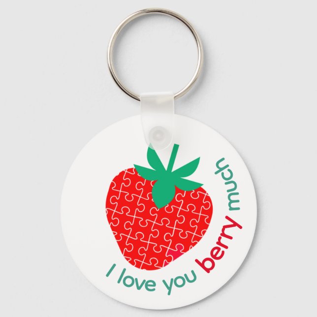I Love You Berry Much Jigsaw Puzzle Strawberry Keychain (Front)
