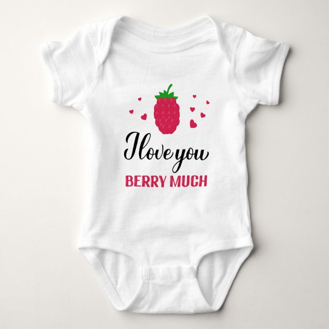 I love you berry much pun quote baby bodysuit (Front)