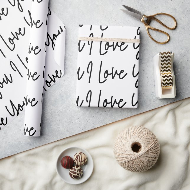 I Love You Black and White Valentines Day Wrapping Paper (Crafts)