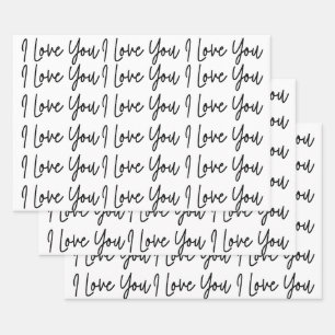 I Love You Black and White Valentines Day    Wrapping Paper Sheets