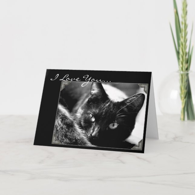 I Love You Black cat greeting card (Front)