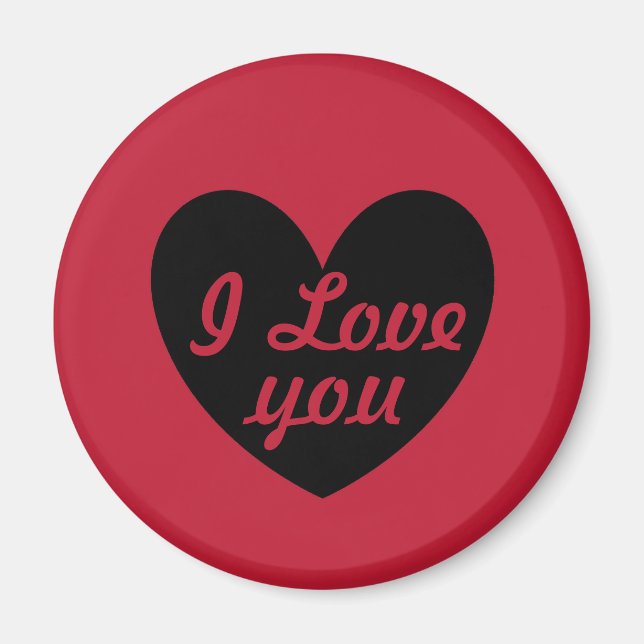 "I love you" Black heart on red Magnet (Front)