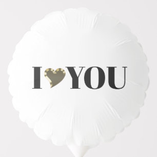 I Love You, black white gold heart modern bold Balloon