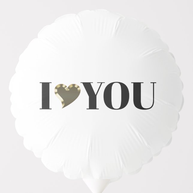 I Love You, black white gold heart modern bold Balloon (Front)