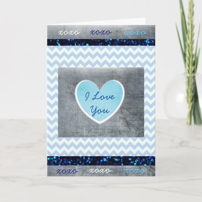 'I Love You" Blue and Gray Masculine Card (Front)