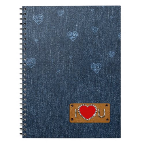 I Love You Blue Denim Pattern Gift Notebook