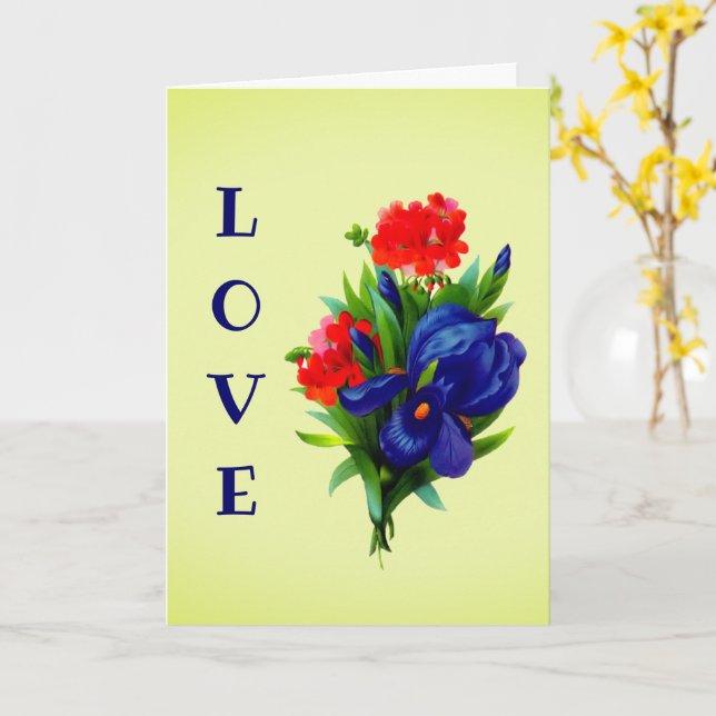I Love You Blue Iris Flower Personalized Card (Yellow Flower)