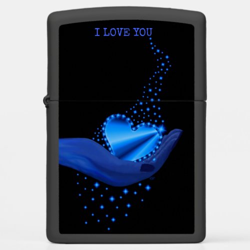 I love You  Blue Rainbow Heart with Stars Zippo Lighter