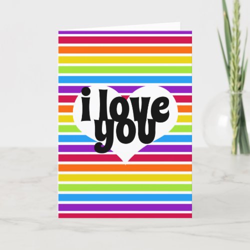 i love you bright rainbow white heart valentine holiday card