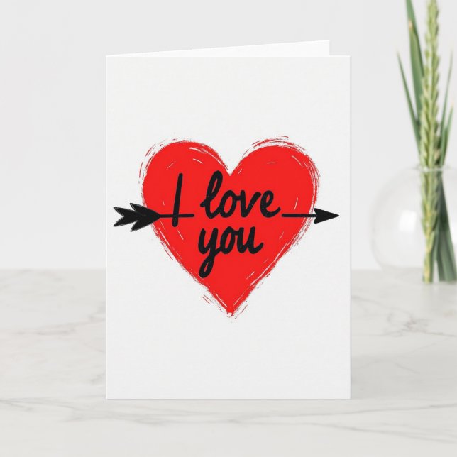 I Love You Brushstroke Heart Arrow Card (Front)