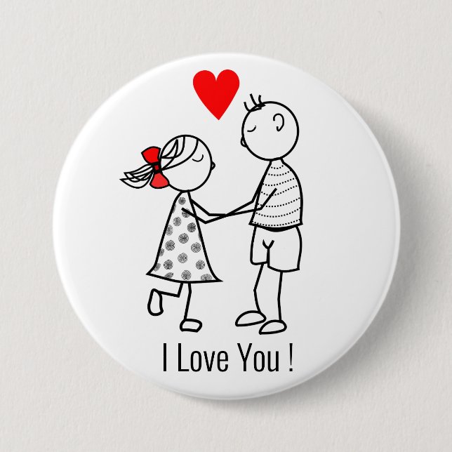 I Love You Button with Cute Couple - Customizable (Front)
