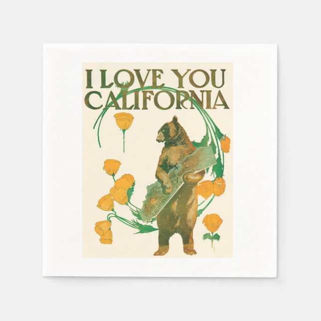 I Love You California Bear cocktail party napkins (Front)