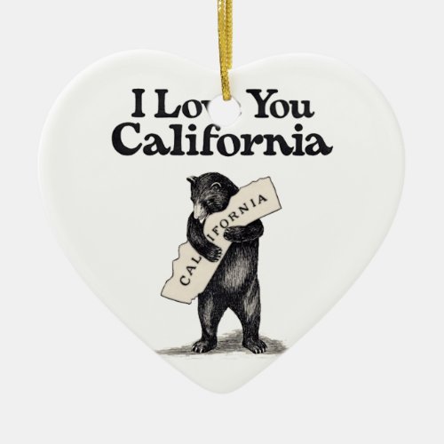 I Love You California Bear Hug Ceramic Ornament