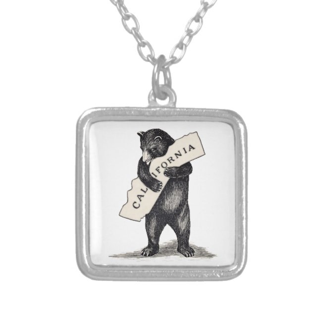 I Love You California Bear Hug Silver Plated Necklace (Front)