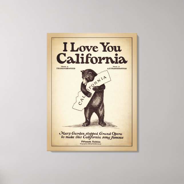  I Love You California Bear Hugging Map Canvas Print (Front)