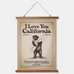 I Love You California Bear Hugging Map Hanging Tapestry