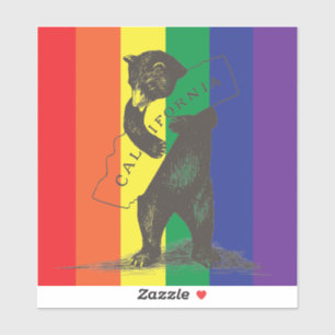 I Love You California Bear Hugging State--Rainbow Sticker