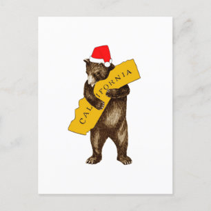 I Love You California Bear with Santa Hat Postcard