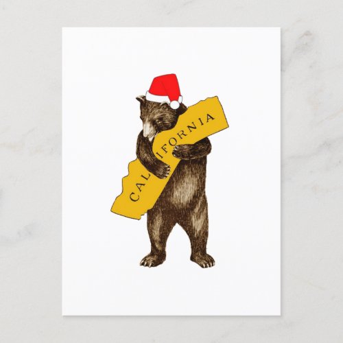 I Love You California Bear with Santa Hat Postcard