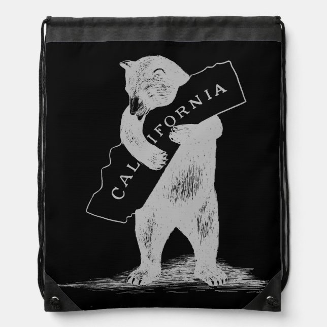 I Love You California--Black and Silver Drawstring Bag (Front)