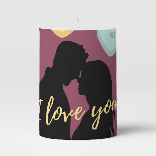 I Love You Candy Hearts Couple Pillar Candle