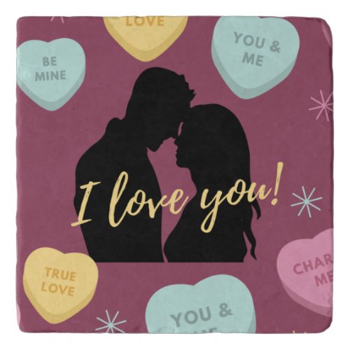 I Love You Candy Hearts Couple Trivet