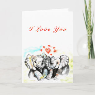 I Love You Card Couple Elephants - Painting