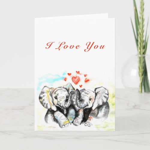 I Love You Card Couple Elephants _ Painting