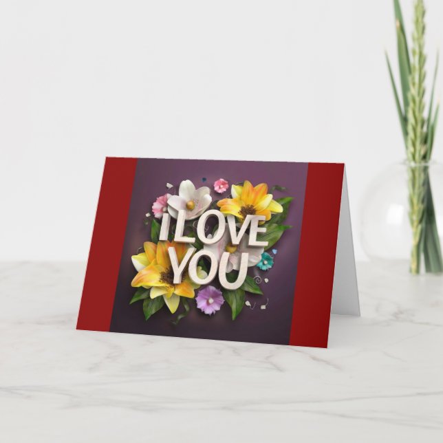 I love you card flowers love card Valentine's (Front)