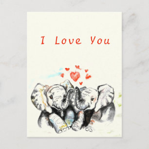 I Love You Card Romantic Couple Elephant Painted