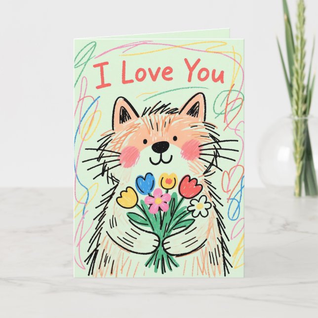 I Love You Card Scribble Cat (Front)