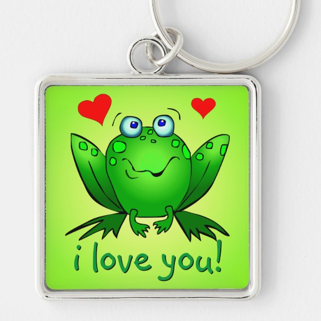 I Love You Cartoon Frog Hearts Cute Smile Keychain (Front)