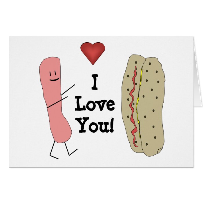 I Love You Cartoon Hotdog & Bun Card