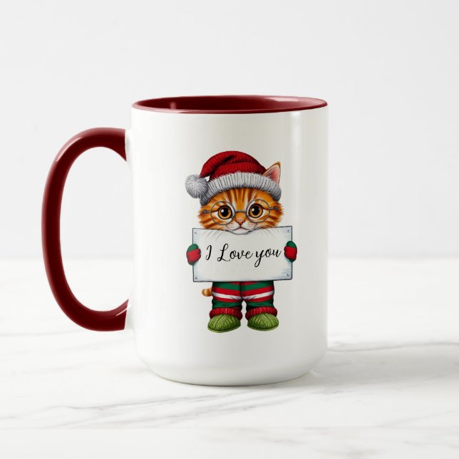 I Love You,  Cat Personalized Christmas Mug (Left)