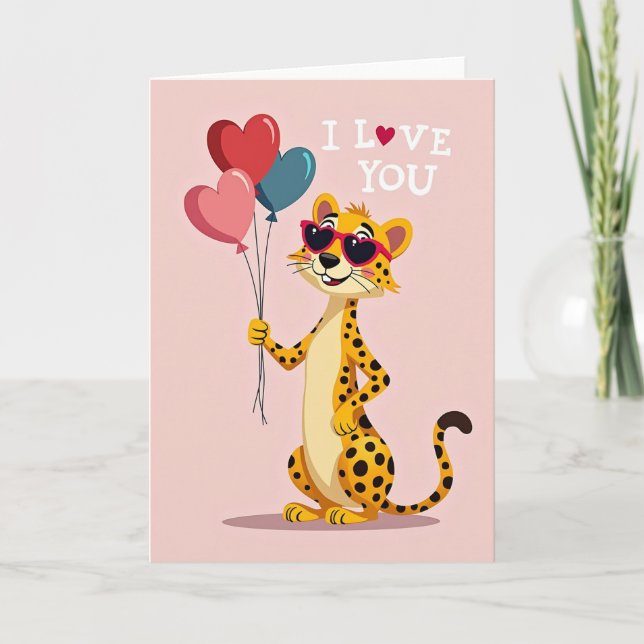I Love You Cheetah Heart Card (Front)