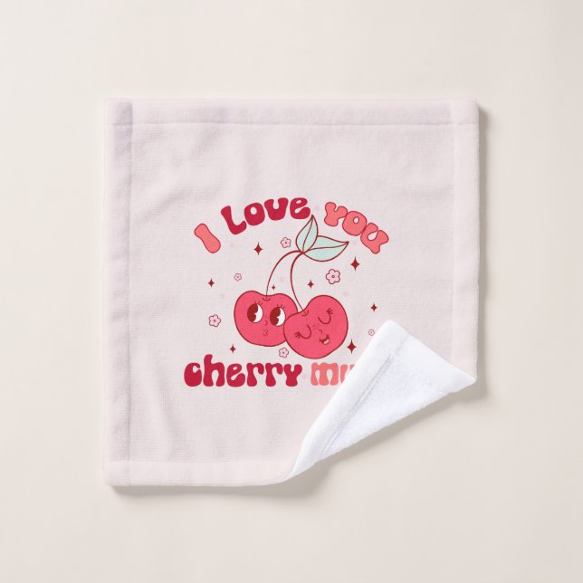 I Love You Cherry Much | Cute & Punny Cherry Bath Towel Set (Wash Cloth)