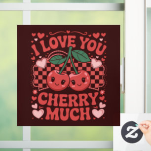 I Love You Cherry Much Groovy Cute Fruit Valentine Window Cling