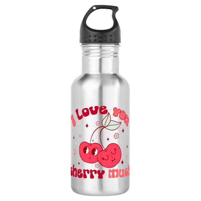 I Love You Cherry Much Stainless Steel Water Bottle (Front)
