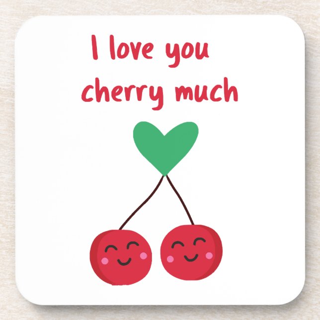 I Love You Cherry Much Valentine Beverage Coaster (Front)