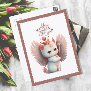 I Love You Chibi Angel Kitty Cat Valentine Holiday Postcard