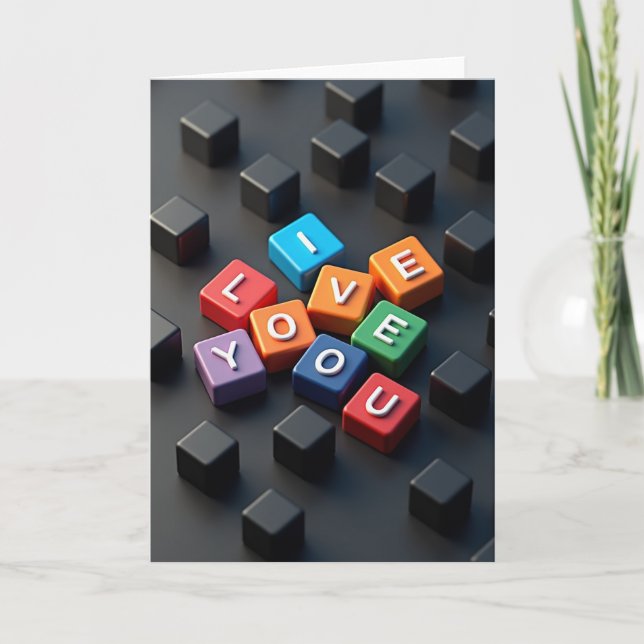 I Love You Colorful Blocks Card (Front)