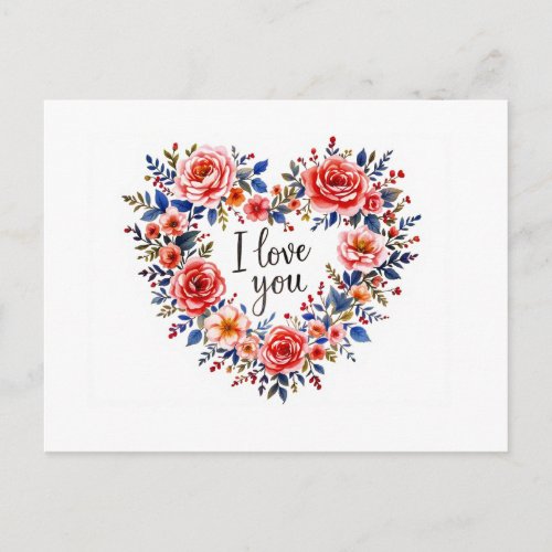I Love You, Colorful Flower Design, Postcard